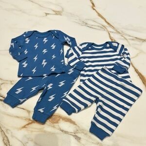 Mighty Goods Blue Baby Outfit Set with Lightning and Stripes NB